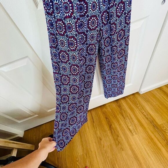 Boden Elisa Pompom Trim Jumpsuit Bold Blue Sun Tile Medallion Print Size 8 - Picture 5 of 15